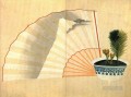 Maceta de porcelana con abanico abierto Katsushika Hokusai Ukiyoe